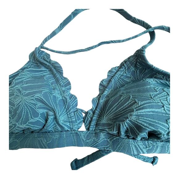 NEW Cupshe SWIMSUIT Women's BIKINI Set MED Scalloped Cross Back High Waist Green - Picture 8 of 15